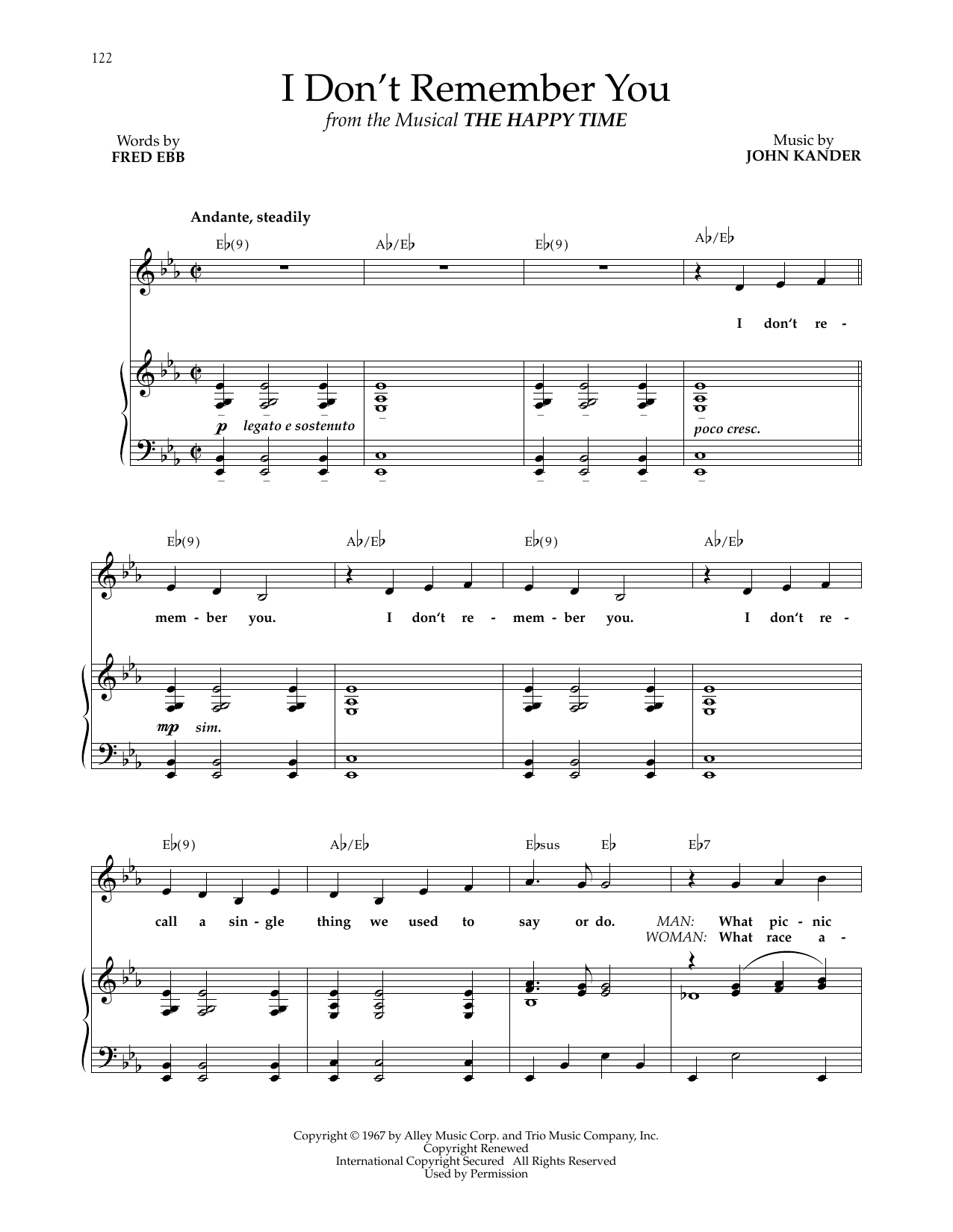 Download Kander & Ebb I Don't Remember You (from The Happy Time) Sheet Music and learn how to play Piano & Vocal PDF digital score in minutes