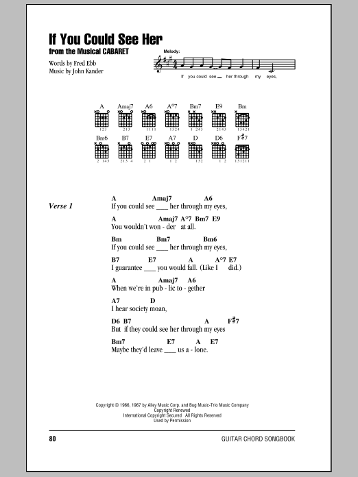 Download Joel Grey If You Could See Her (from Cabaret) Sheet Music and learn how to play Piano, Vocal & Guitar PDF digital score in minutes