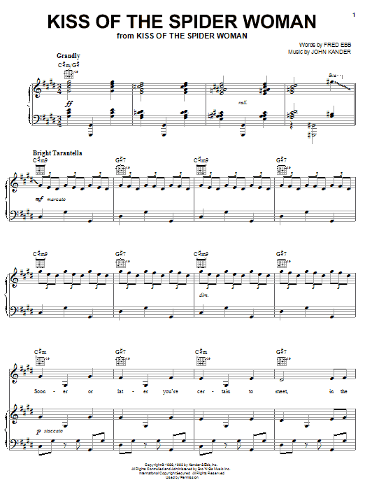 Download Kander & Ebb Kiss Of The Spider Woman Sheet Music and learn how to play Melody Line, Lyrics & Chords PDF digital score in minutes