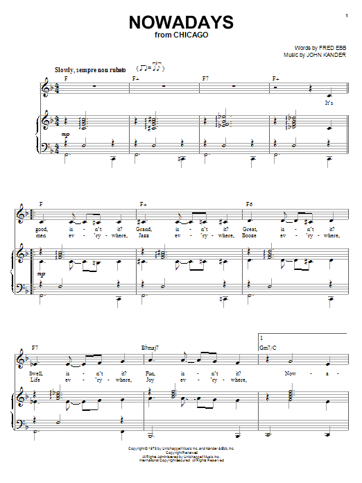 Download Kander & Ebb Nowadays (from Chicago) Sheet Music and learn how to play Piano & Vocal PDF digital score in minutes