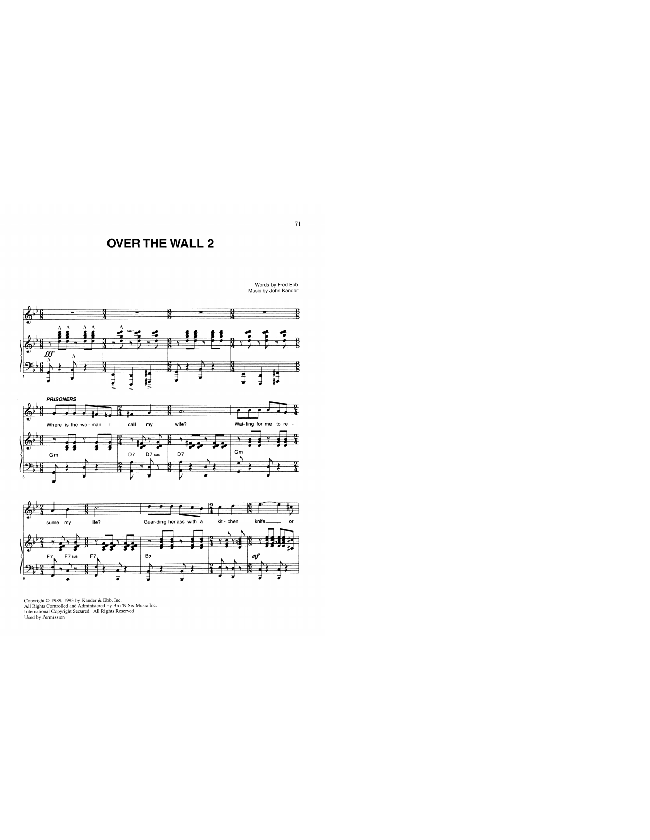 Download Kander & Ebb Over The Wall 2 (from Kiss Of The Spider Woman) Sheet Music and learn how to play Piano & Vocal PDF digital score in minutes