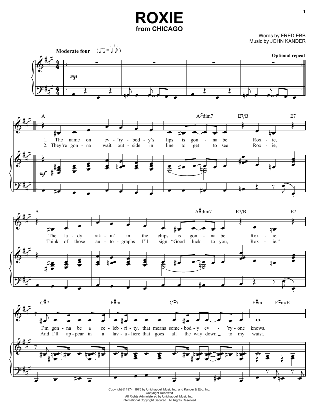 Download Kander & Ebb Roxie Sheet Music and learn how to play Easy Piano PDF digital score in minutes