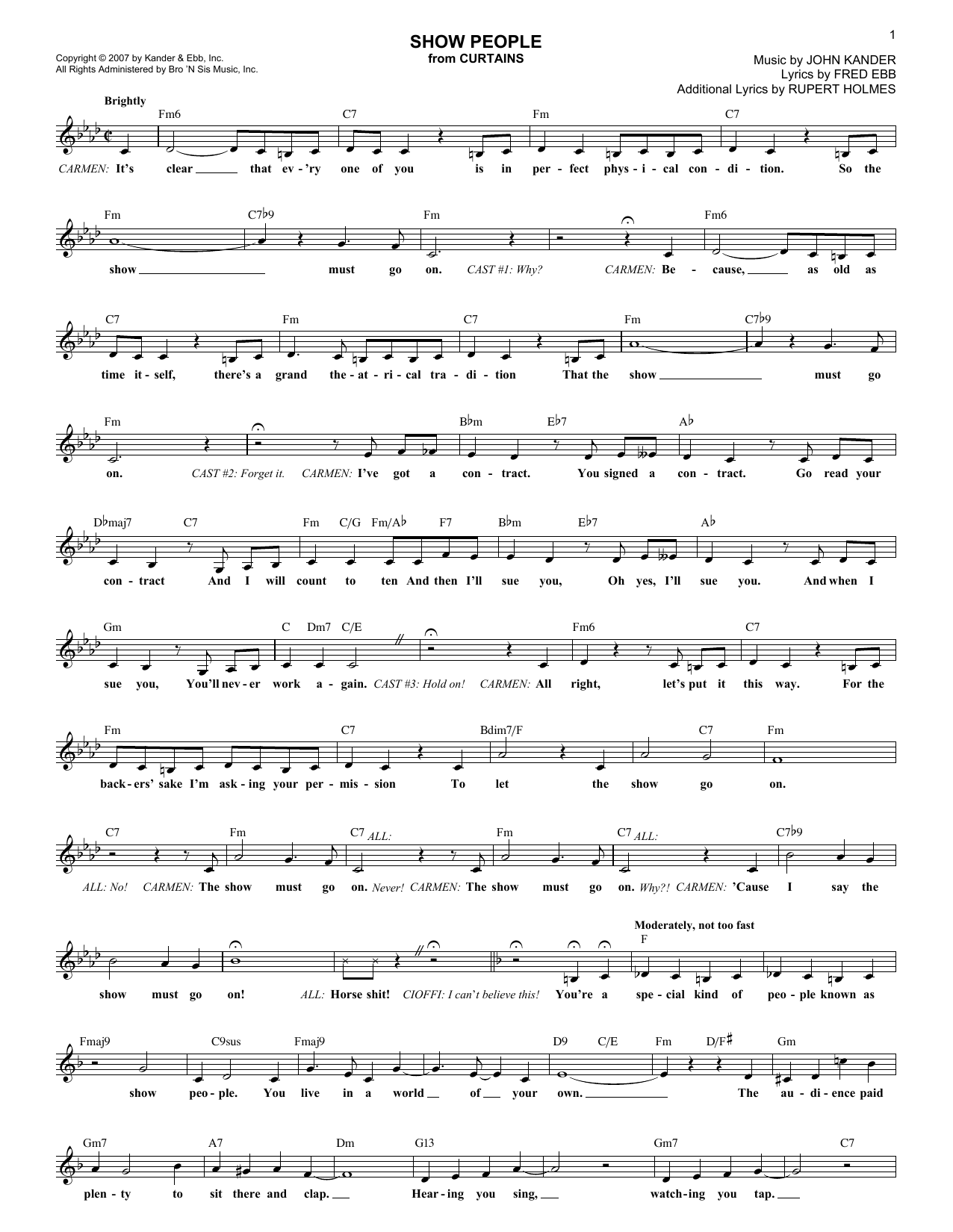Download Kander & Ebb Show People Sheet Music and learn how to play Melody Line, Lyrics & Chords PDF digital score in minutes
