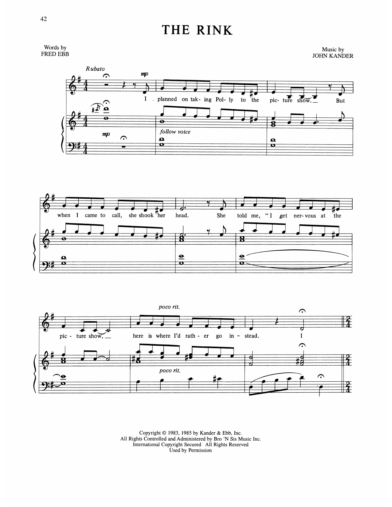 Download Kander & Ebb The Rink (from The Rink) Sheet Music and learn how to play Piano, Vocal & Guitar Chords (Right-Hand Melody) PDF digital score in minutes