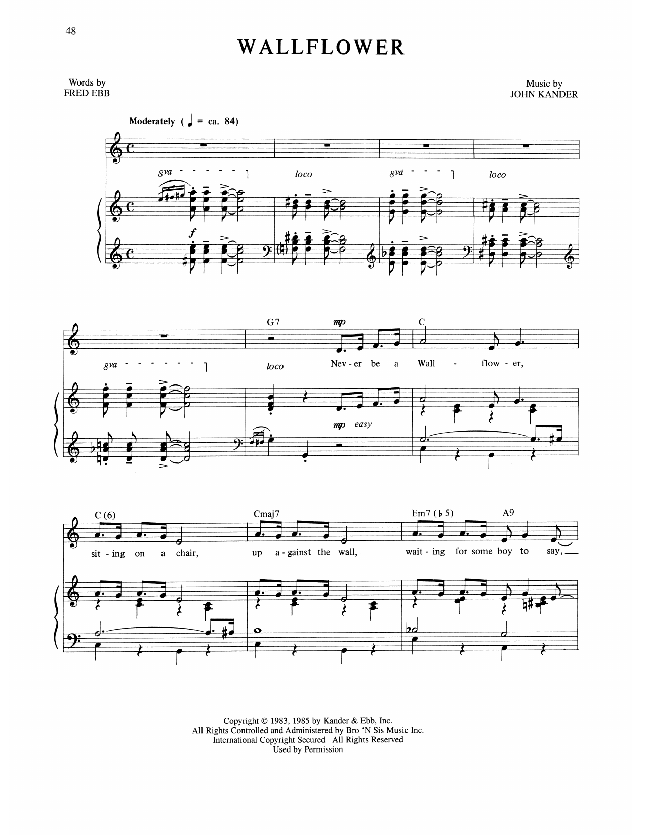 Download Kander & Ebb Wallflower (from The Rink) Sheet Music and learn how to play Piano, Vocal & Guitar Chords (Right-Hand Melody) PDF digital score in minutes