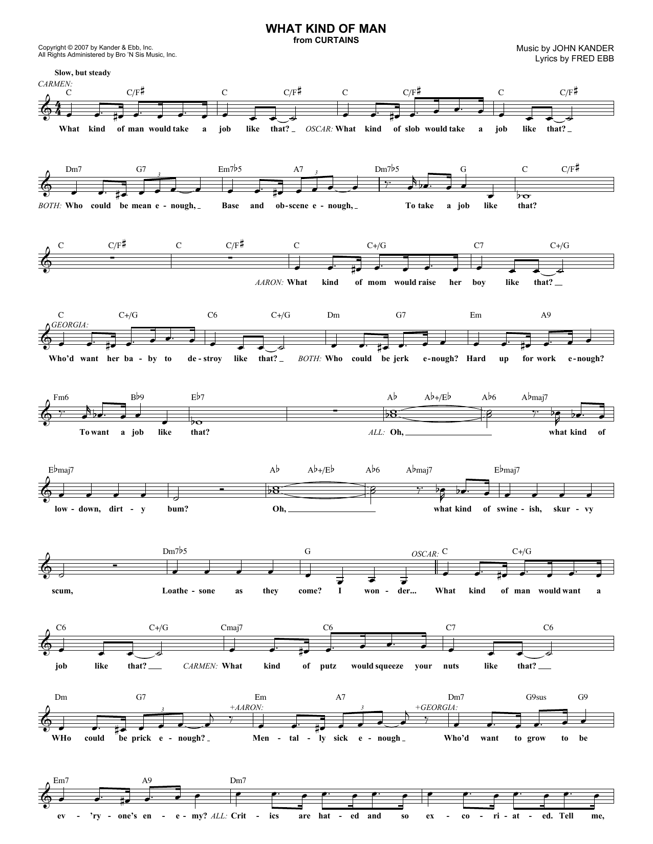 Download Kander & Ebb What Kind Of Man Sheet Music and learn how to play Melody Line, Lyrics & Chords PDF digital score in minutes
