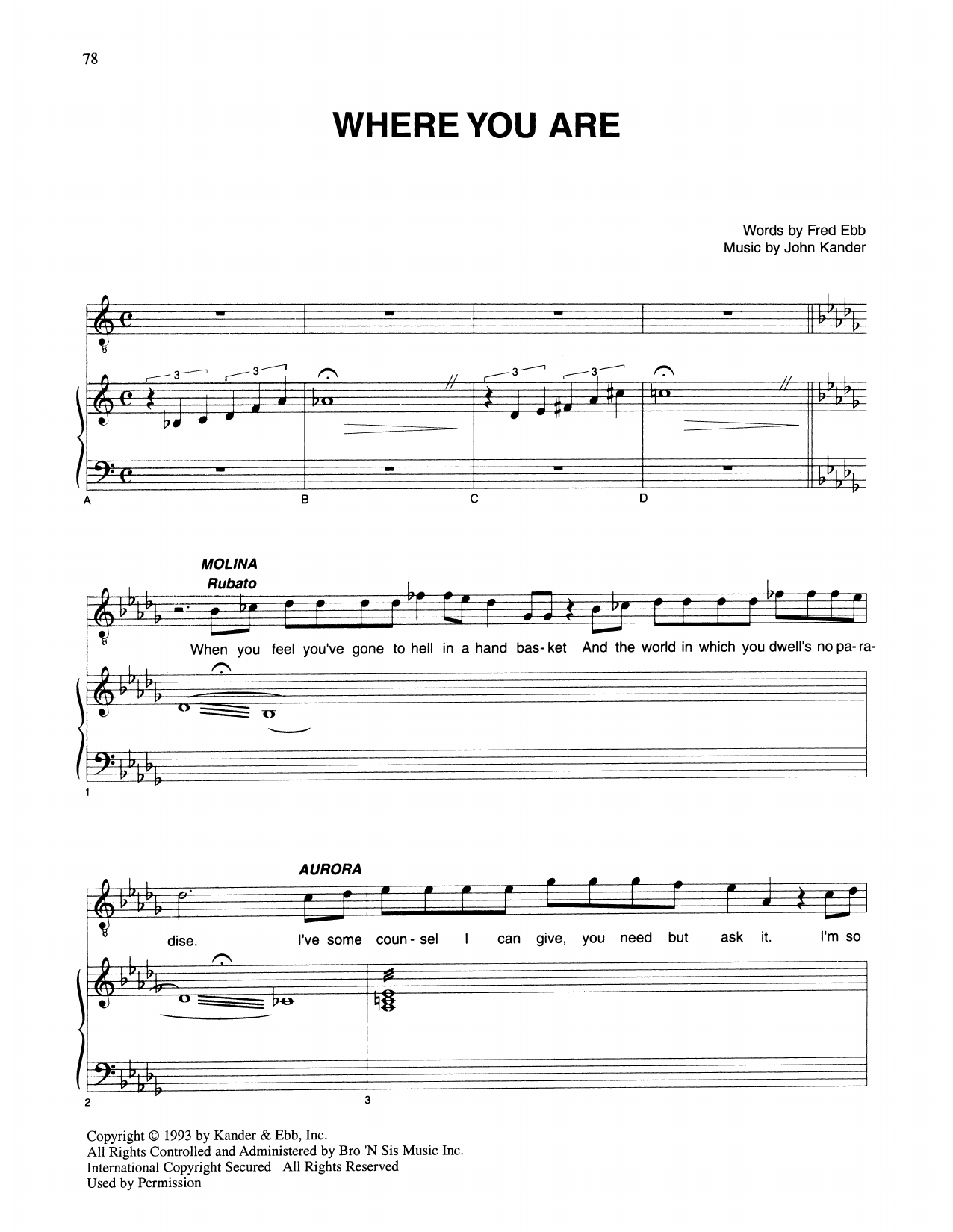 Download Kander & Ebb Where You Are (from Kiss Of The Spider Woman) Sheet Music and learn how to play Piano & Vocal PDF digital score in minutes