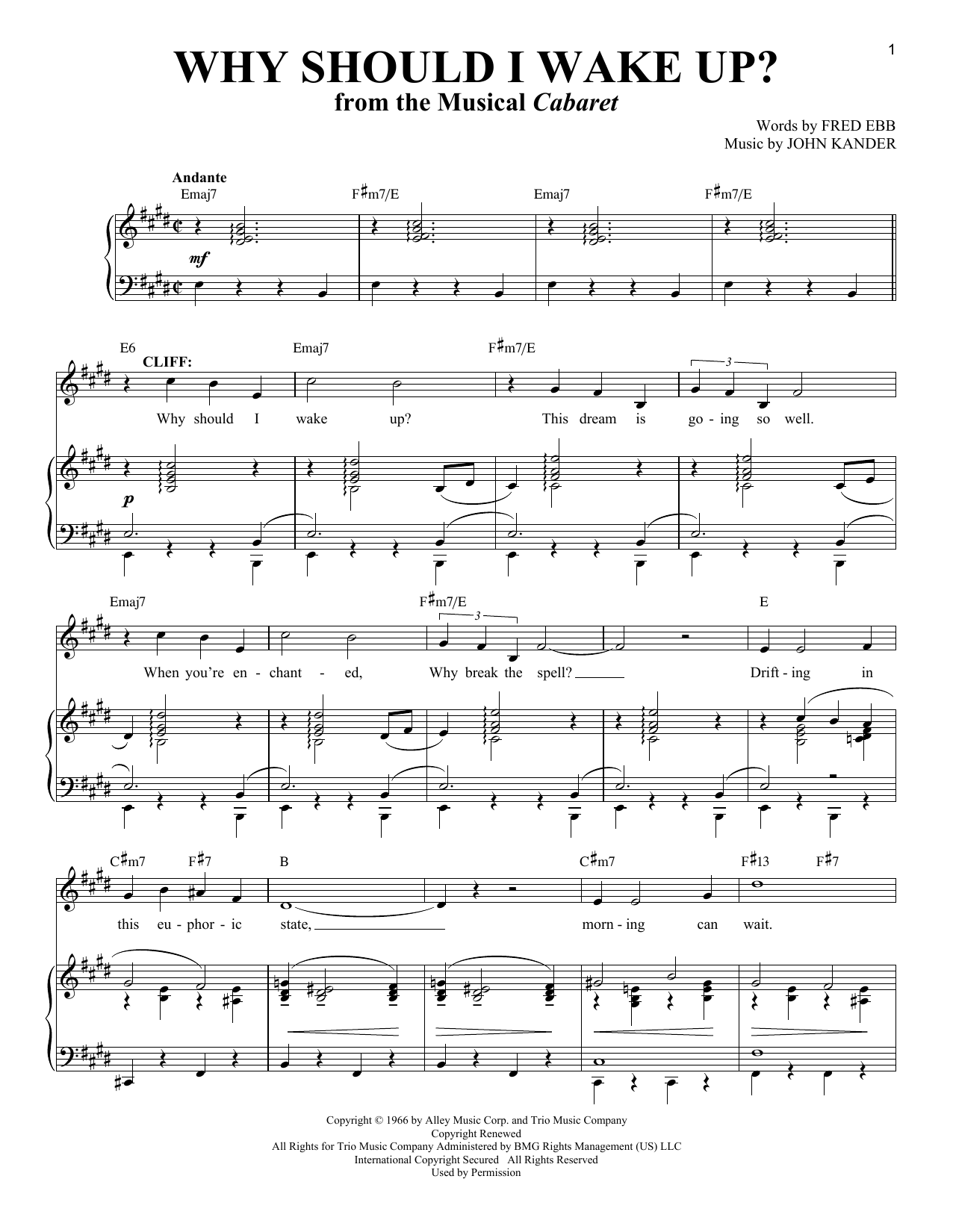 Download Kander & Ebb Why Should I Wake Up? (from Cabaret) Sheet Music and learn how to play Piano & Vocal PDF digital score in minutes
