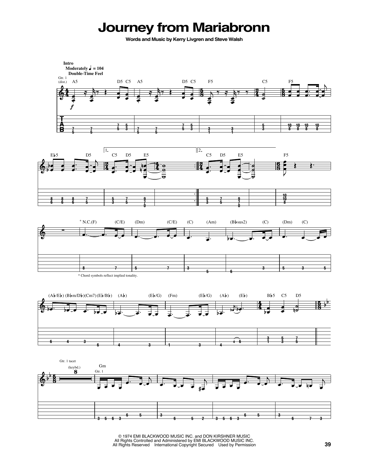 Download Kansas Journey From Mariabronn Sheet Music and learn how to play Guitar Tab PDF digital score in minutes