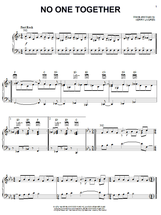 Download Kansas No One Together Sheet Music and learn how to play Piano, Vocal & Guitar (Right-Hand Melody) PDF digital score in minutes
