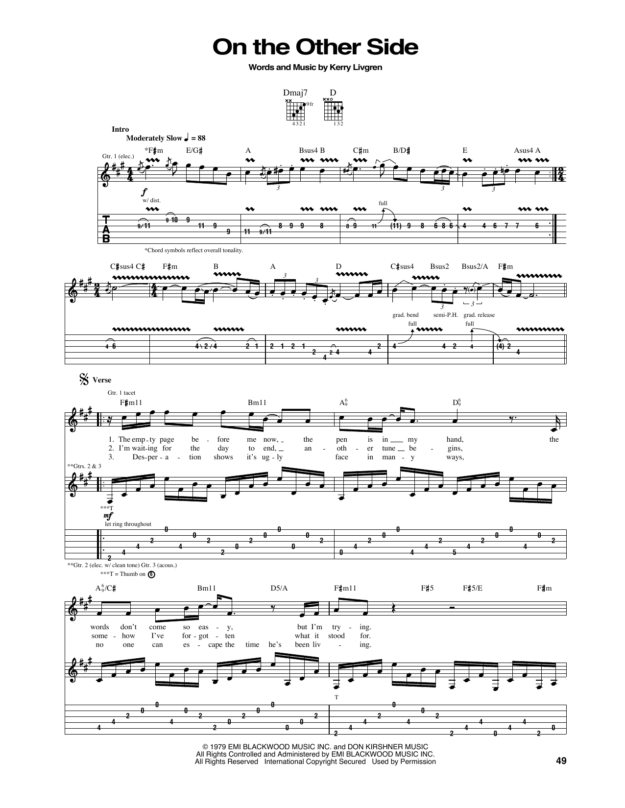 Download Kansas On The Other Side Sheet Music and learn how to play Guitar Tab PDF digital score in minutes