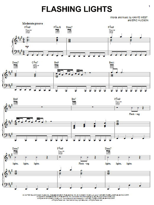 Download Kanye West Flashing Lights Sheet Music and learn how to play Piano, Vocal & Guitar (Right-Hand Melody) PDF digital score in minutes