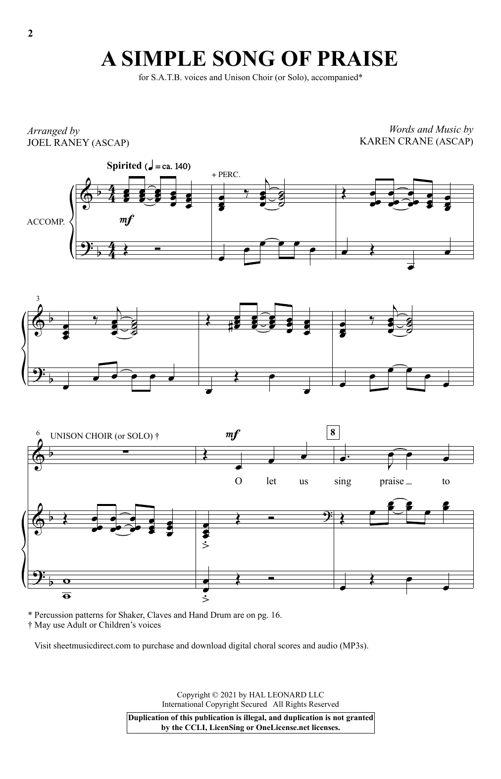 Download Karen Crane A Simple Song Of Praise (arr. Joel Raney) Sheet Music and learn how to play SATB Choir PDF digital score in minutes