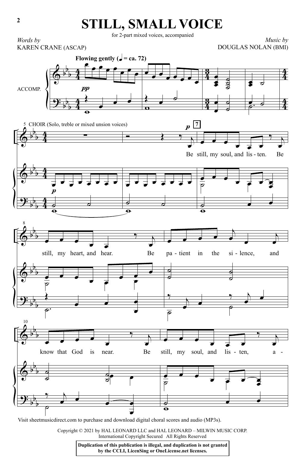 Download Karen Crane and Douglas Nolan Still, Small Voice Sheet Music and learn how to play 2-Part Choir PDF digital score in minutes