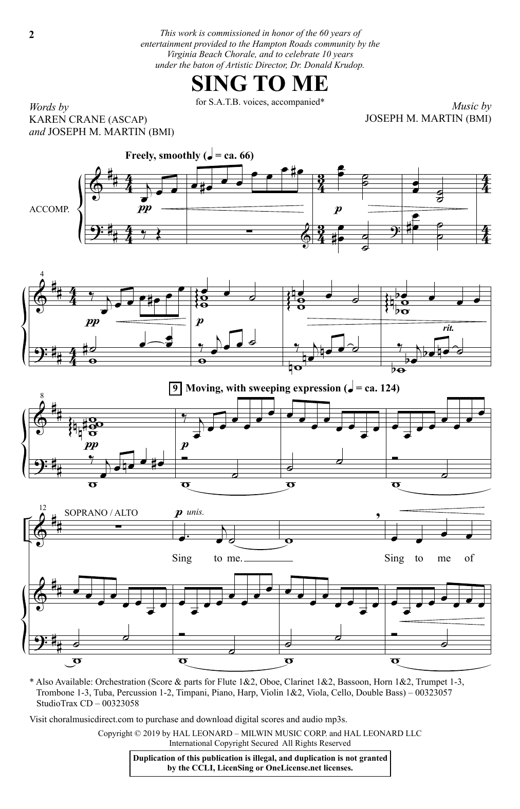 Download Karen Crane and Joseph M. Martin Sing To Me Sheet Music and learn how to play SATB Choir PDF digital score in minutes