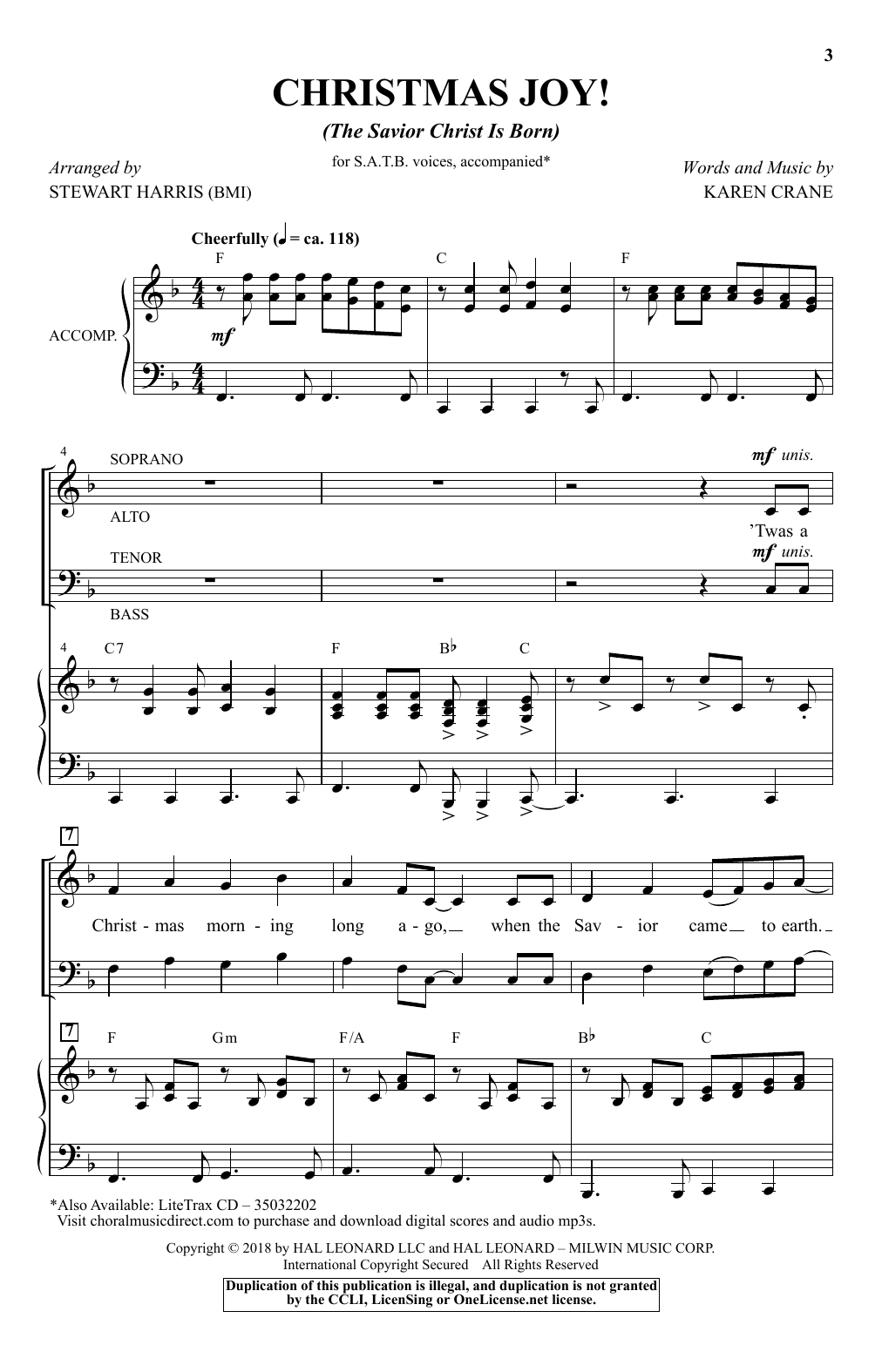 Download Karen Crane Christmas Joy! (The Savior Christ Is Born) (arr. Stewart Harris) Sheet Music and learn how to play SATB Choir PDF digital score in minutes