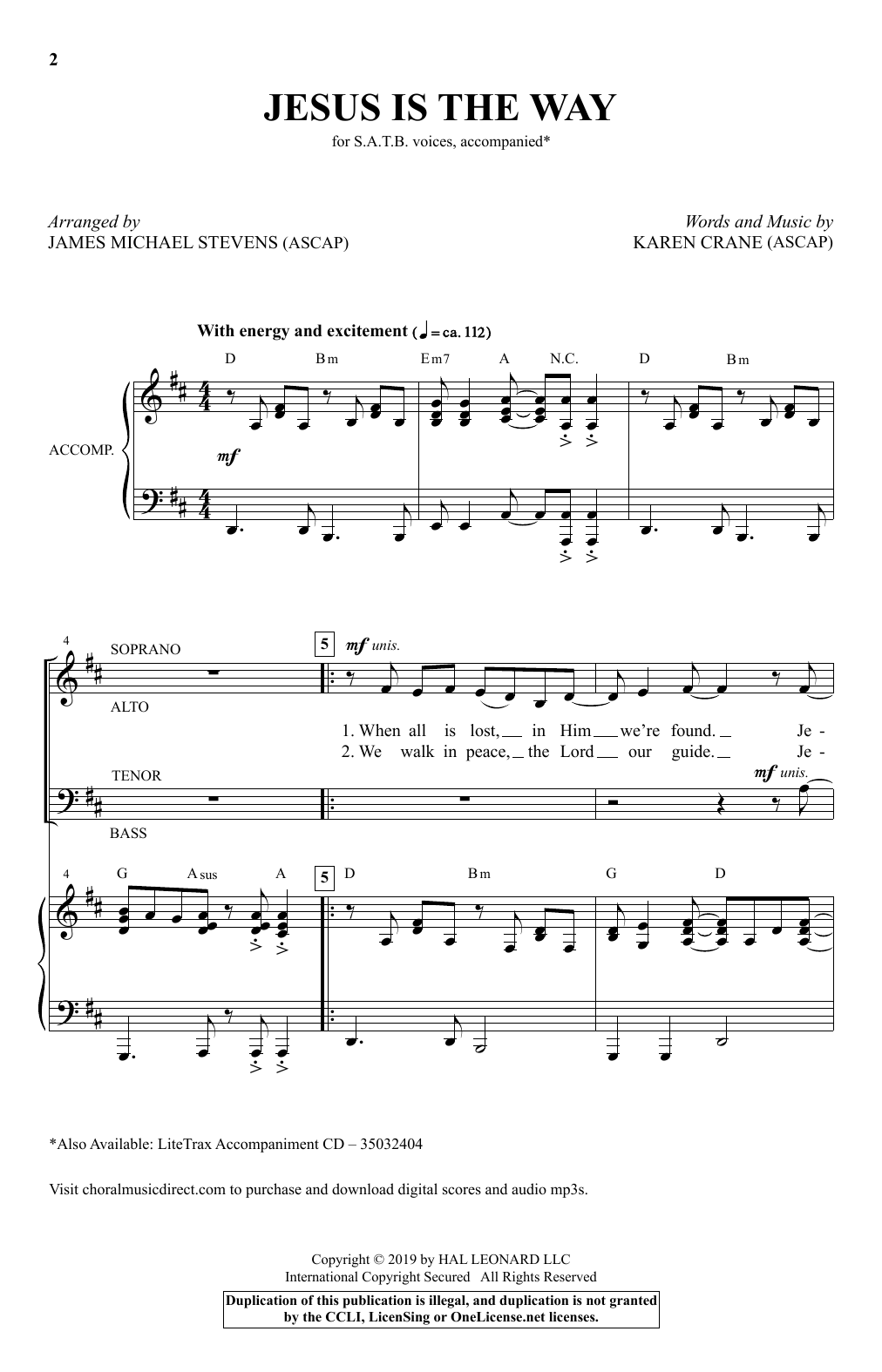 Download Karen Crane Jesus Is The Way (arr. James Michael Stevens) Sheet Music and learn how to play SATB Choir PDF digital score in minutes