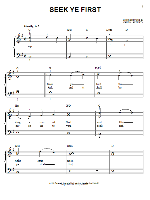 Download Karen Lafferty Seek Ye First Sheet Music and learn how to play Melody Line, Lyrics & Chords PDF digital score in minutes