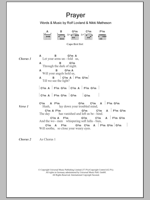 Download Karen Matheson Prayer Sheet Music and learn how to play Lyrics & Chords PDF digital score in minutes