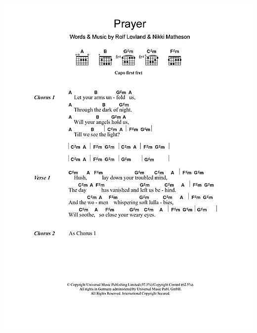 Download Karen Matheson Prayer Sheet Music and learn how to play Lyrics & Chords PDF digital score in minutes