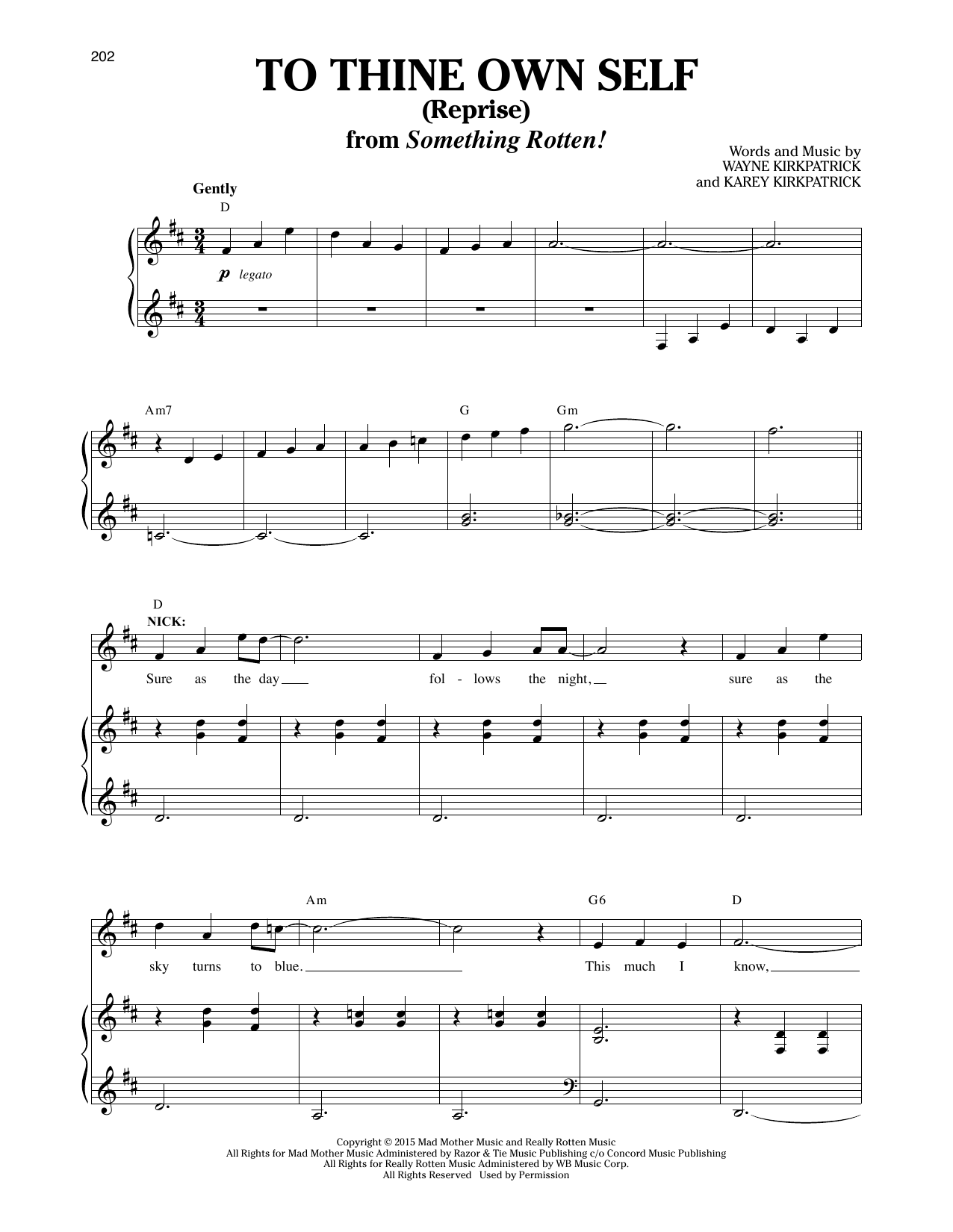 Download Karey Kirkpatrick and Wayne Kirkpatrick To Thine Own Self (Reprise) (from Something Rotten!) Sheet Music and learn how to play Piano & Vocal PDF digital score in minutes