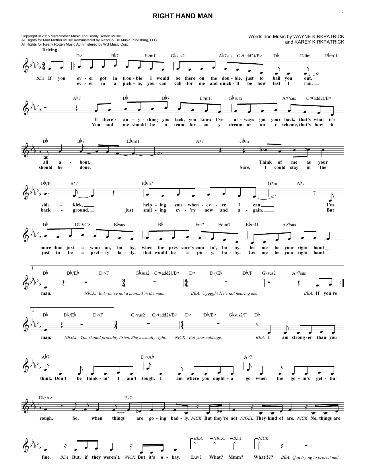 Download Karey Kirkpatrick Right Hand Man Sheet Music and learn how to play Lead Sheet / Fake Book PDF digital score in minutes