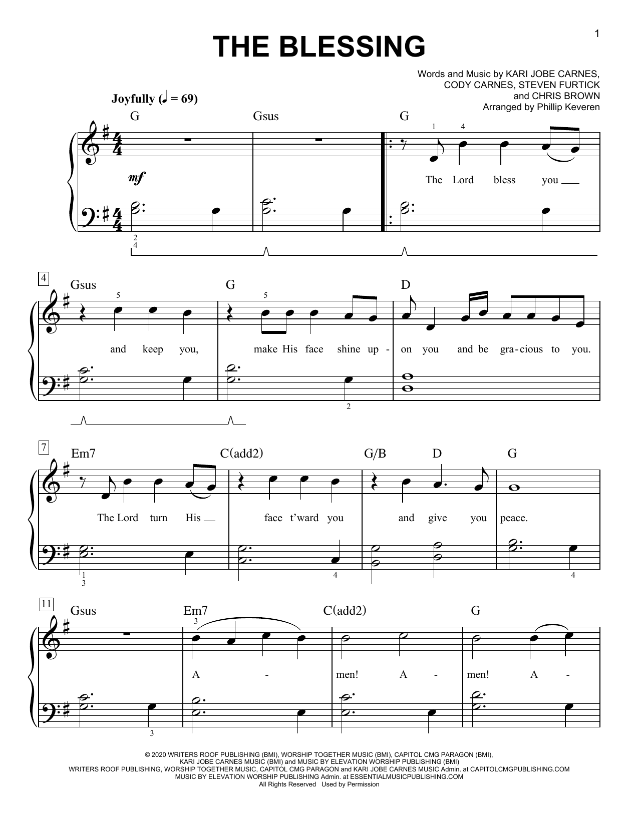 Download Kari Jobe & Cody Carnes The Blessing (arr. Phillip Keveren) Sheet Music and learn how to play Easy Piano PDF digital score in minutes