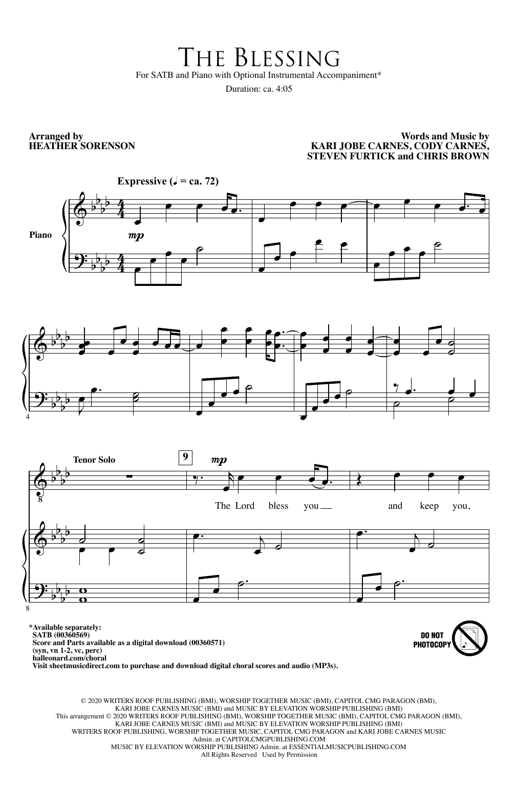 Download Kari Jobe, Cody Carnes & Elevation Worship The Blessing (arr. Heather Sorenson) Sheet Music and learn how to play SSAA Choir PDF digital score in minutes