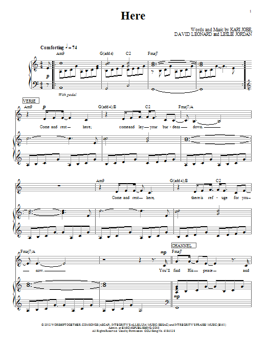 Download Kari Jobe Here Sheet Music and learn how to play Piano, Vocal & Guitar (Right-Hand Melody) PDF digital score in minutes