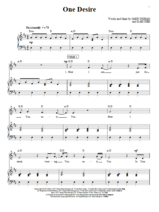 Download Kari Jobe One Desire Sheet Music and learn how to play Piano, Vocal & Guitar (Right-Hand Melody) PDF digital score in minutes