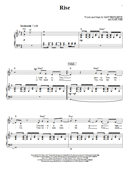 Download Kari Jobe Rise Sheet Music and learn how to play Piano, Vocal & Guitar (Right-Hand Melody) PDF digital score in minutes