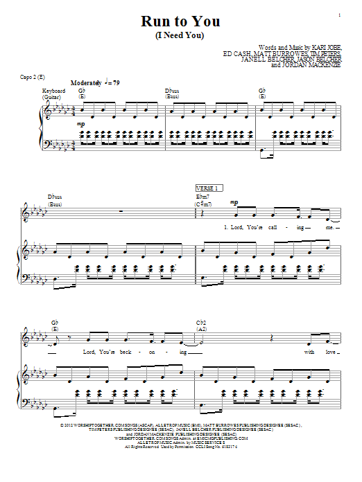 Download Kari Jobe Run To You (I Need You) Sheet Music and learn how to play Piano, Vocal & Guitar (Right-Hand Melody) PDF digital score in minutes