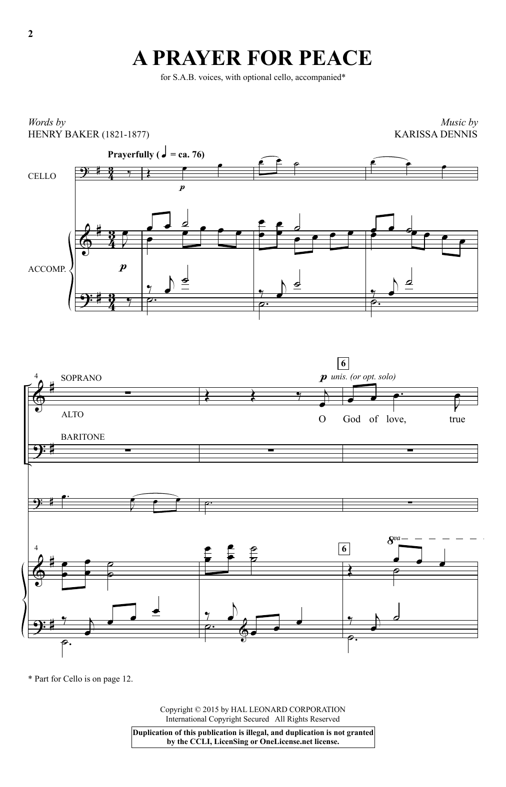 Download Karissa Dennis A Prayer For Peace Sheet Music and learn how to play Choral PDF digital score in minutes