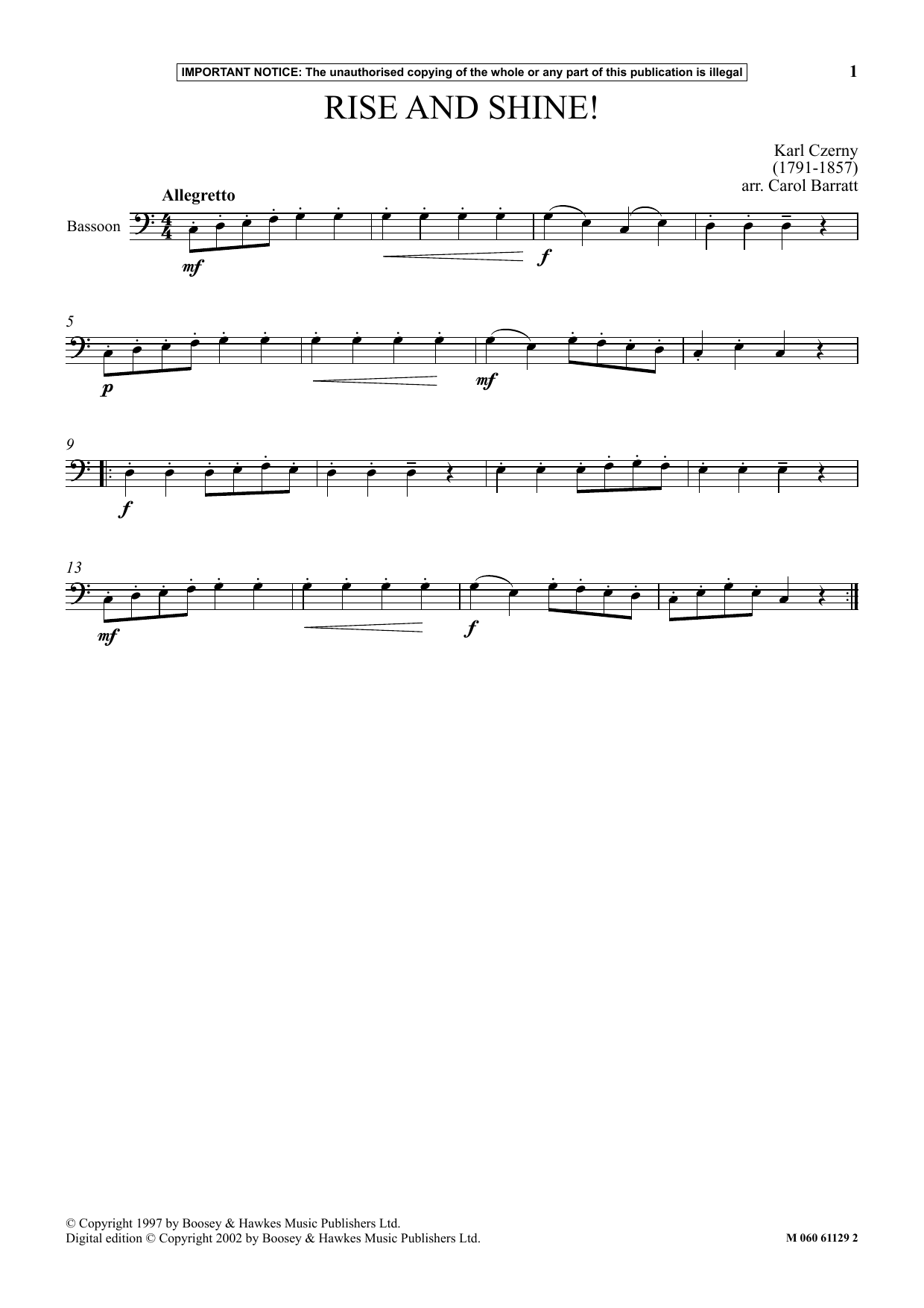 Download Karl Czerny Rise And Shine Sheet Music and learn how to play Instrumental Solo PDF digital score in minutes