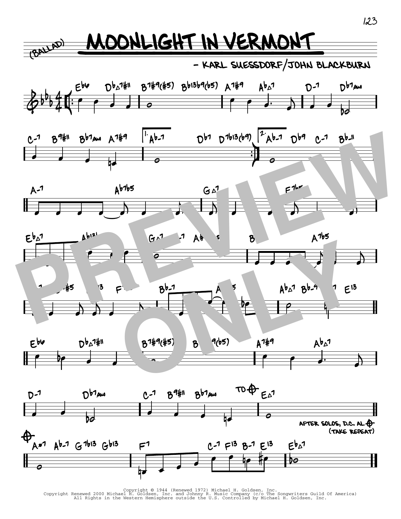 Download Karl Suessdorf Moonlight In Vermont (arr. David Hazeltine) Sheet Music and learn how to play Real Book – Enhanced Chords PDF digital score in minutes