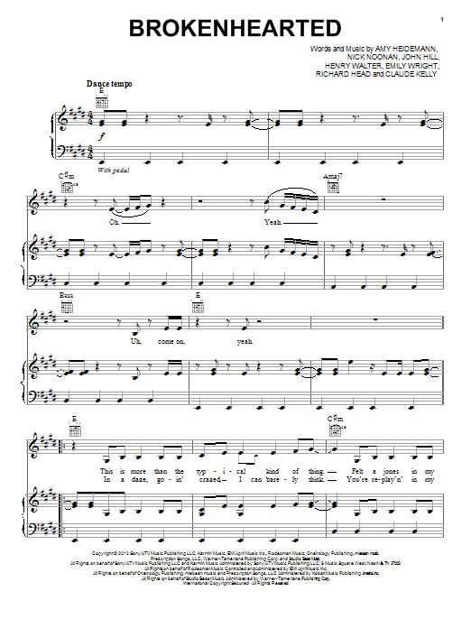 Download Karmin Brokenhearted Sheet Music and learn how to play Piano, Vocal & Guitar (Right-Hand Melody) PDF digital score in minutes