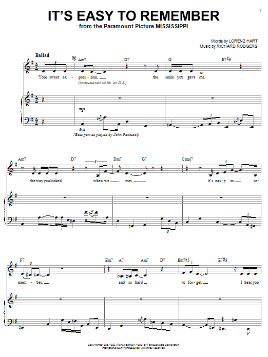 Download Karrin Allyson It's Easy To Remember Sheet Music and learn how to play Piano, Vocal & Guitar (Right-Hand Melody) PDF digital score in minutes