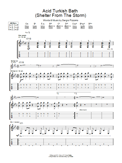 Download Kasabian Acid Turkish Bath (Shelter From The Storm) Sheet Music and learn how to play Guitar Tab PDF digital score in minutes