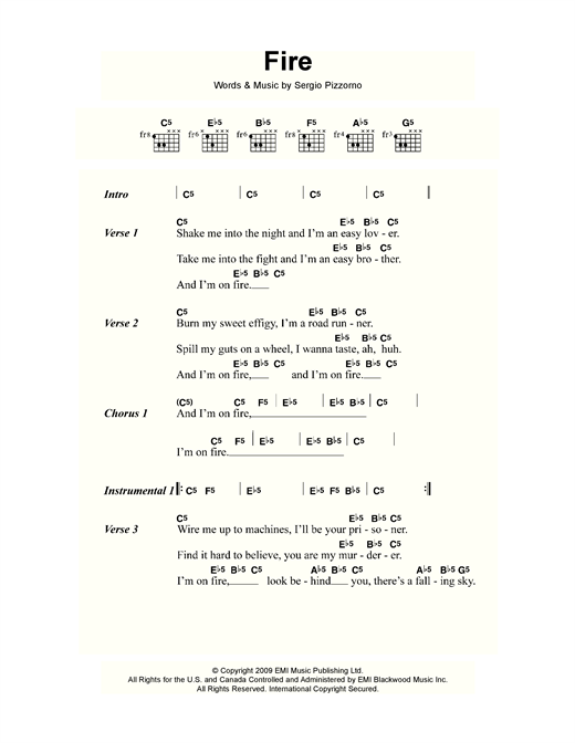 Download Kasabian Fire Sheet Music and learn how to play Lyrics & Chords PDF digital score in minutes