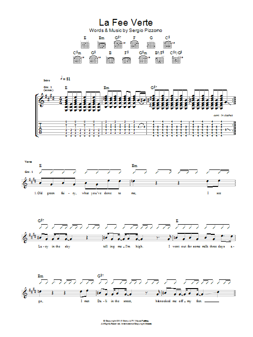 Download Kasabian Le Fee Verte Sheet Music and learn how to play Guitar Tab PDF digital score in minutes