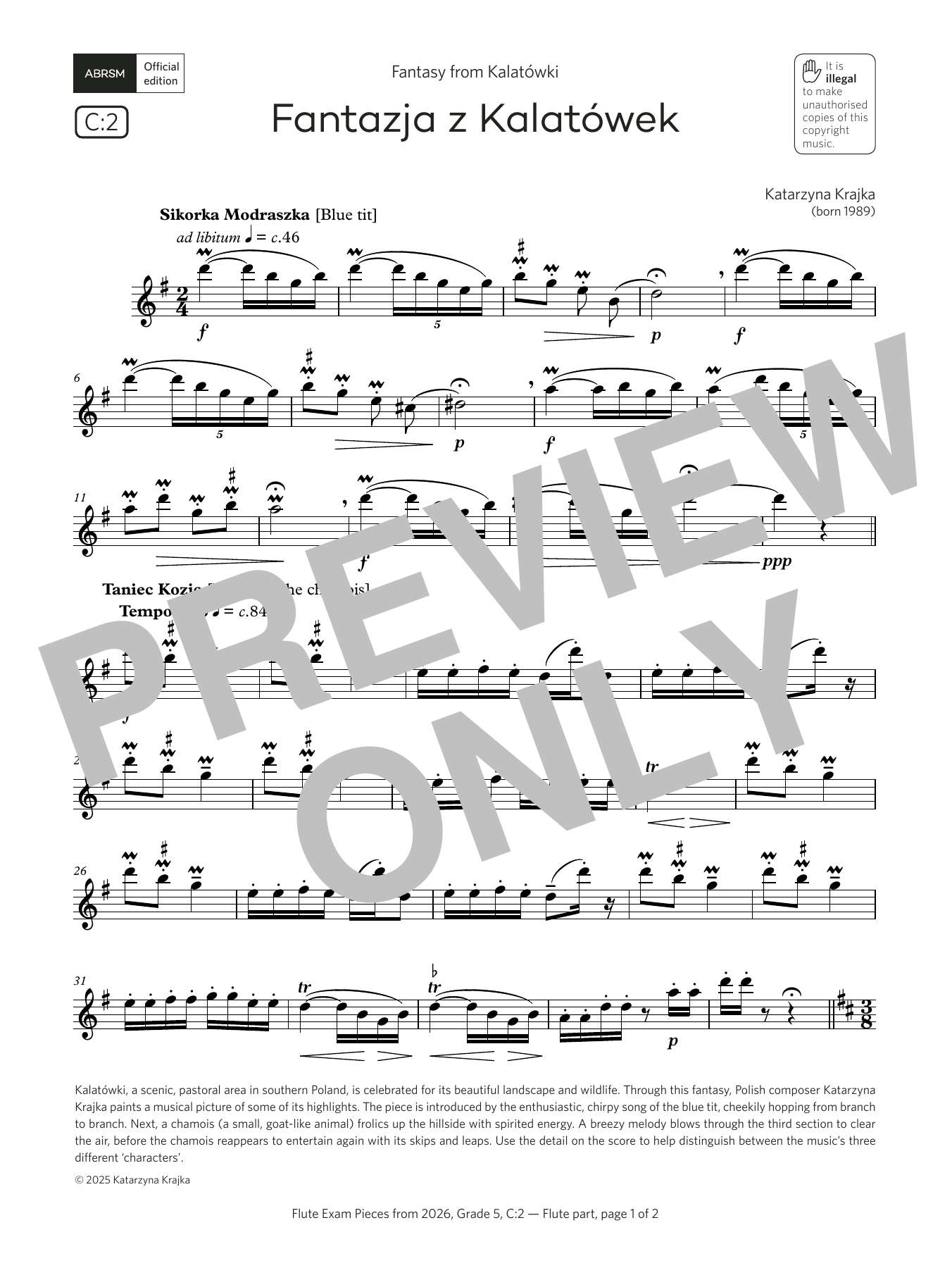 Download Katarzyna Krajka Fantazja z Kalatówek (Grade 5, list C2, from the ABRSM Flute Syllabus from 2026 Sheet Music and learn how to play Flute Solo PDF digital score in minutes