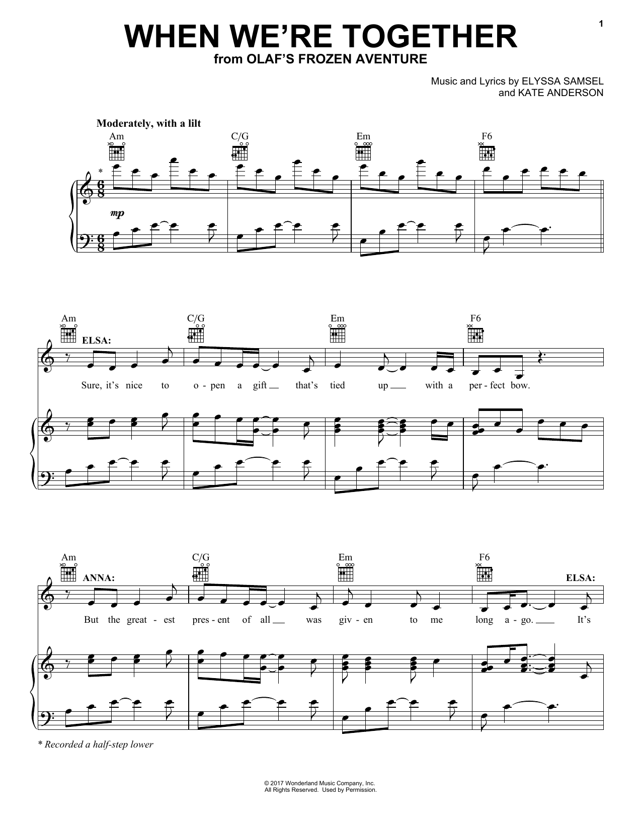 Download Elyssa Samsel When We're Together Sheet Music and learn how to play Easy Piano PDF digital score in minutes