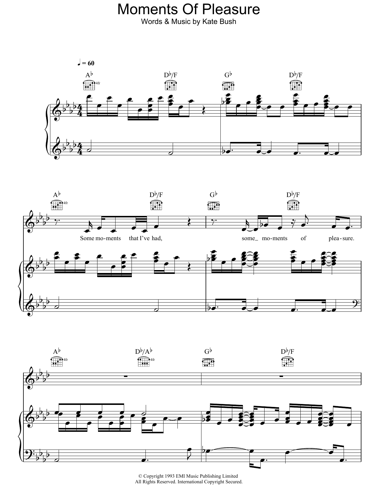Download Kate Bush Moments Of Pleasure Sheet Music and learn how to play Piano, Vocal & Guitar PDF digital score in minutes