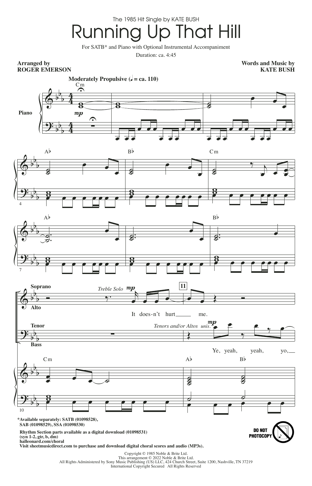 Download Kate Bush Running Up That Hill (arr. Roger Emerson) Sheet Music and learn how to play SATB Choir PDF digital score in minutes