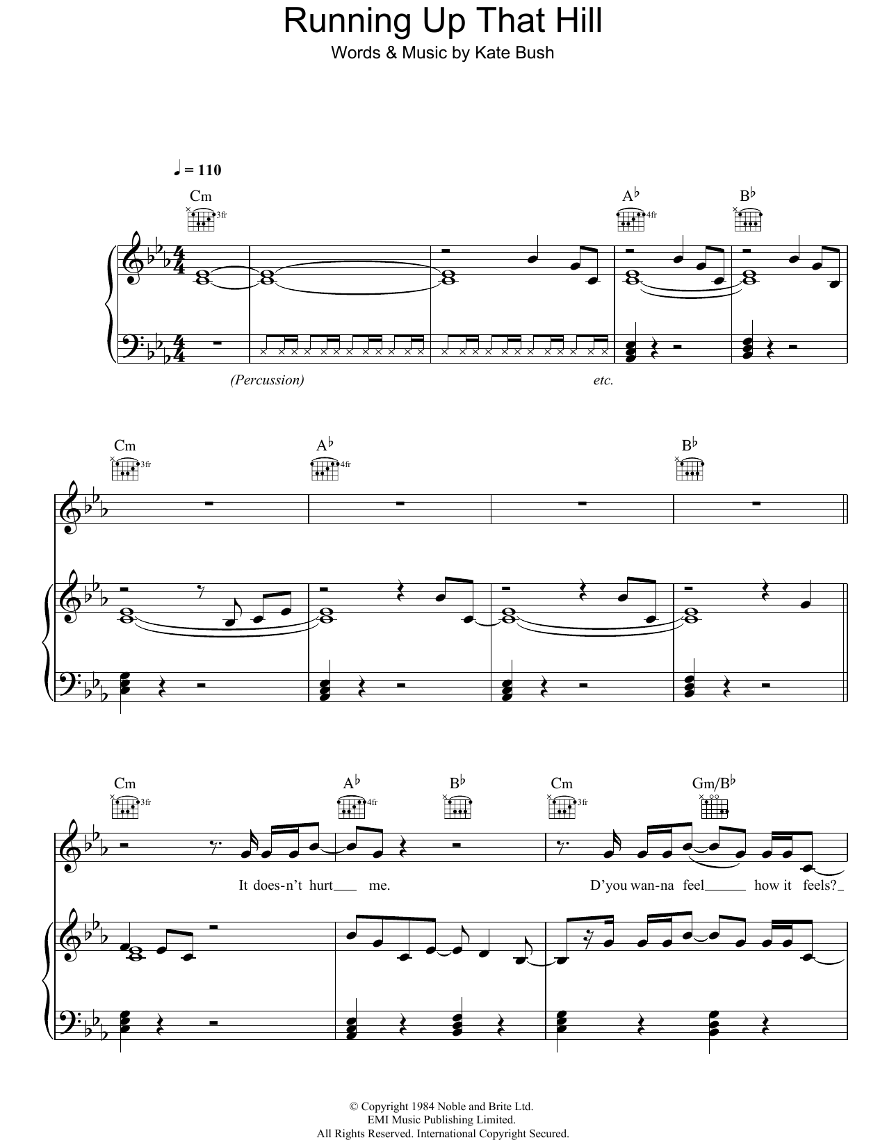 Download Kate Bush Running Up That Hill Sheet Music and learn how to play Piano, Vocal & Guitar Chords (Right-Hand Melody) PDF digital score in minutes