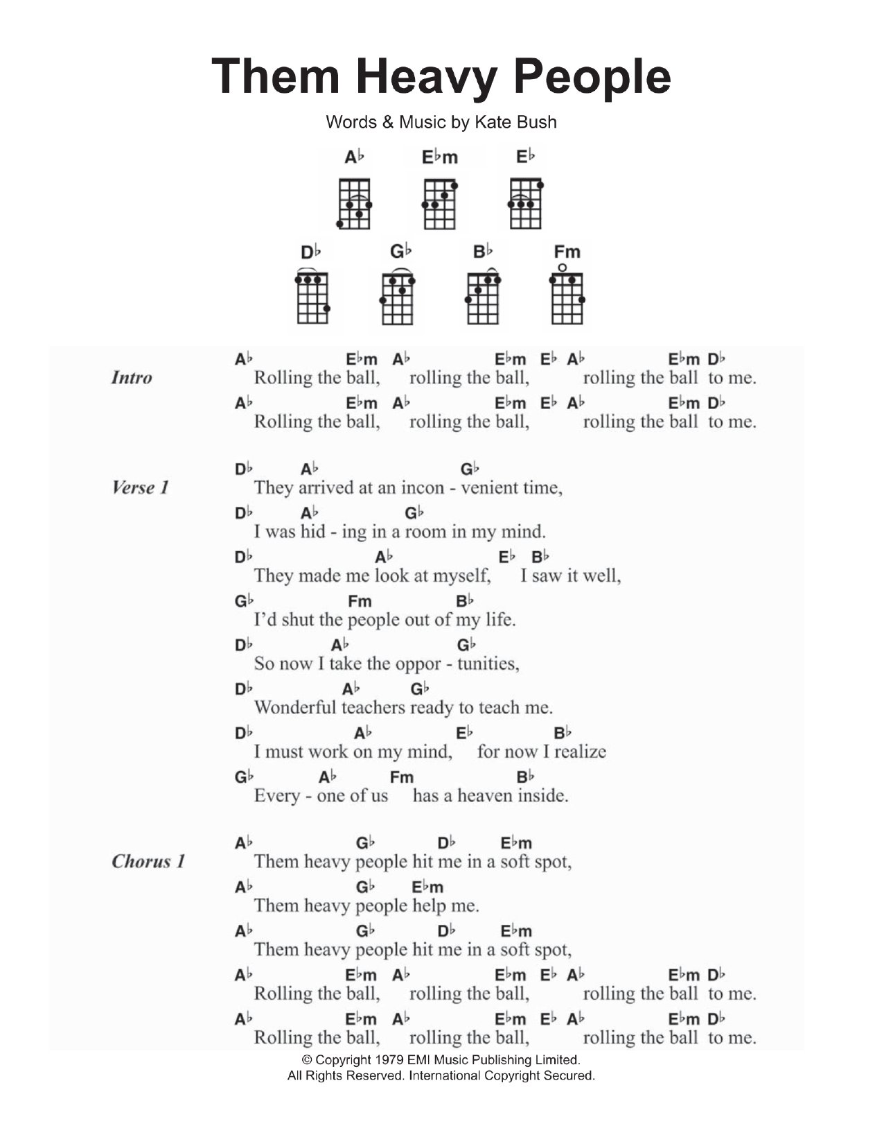 Download Kate Bush Them Heavy People Sheet Music and learn how to play Ukulele PDF digital score in minutes