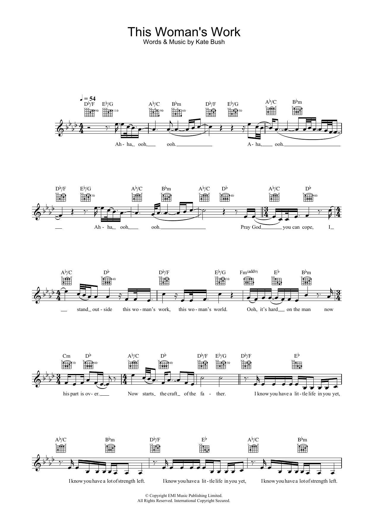 Download Kate Bush This Woman's Work (from She's Having A Baby) Sheet Music and learn how to play Lead Sheet / Fake Book PDF digital score in minutes