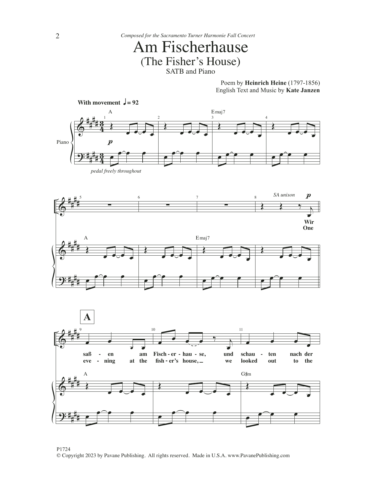 Download Kate Janzen Am Fischerhause (The Fisher's House) Sheet Music and learn how to play SATB Choir PDF digital score in minutes