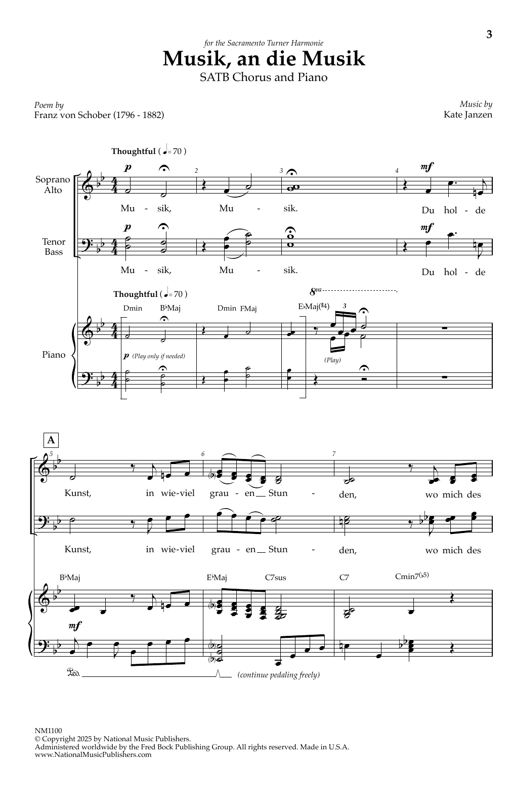 Download Kate Janzen Musik, An Die Musik Sheet Music and learn how to play SATB Choir PDF digital score in minutes