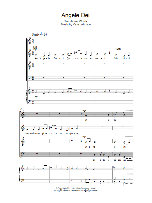 Download Kate Johnson Angele Dei Sheet Music and learn how to play Choir PDF digital score in minutes